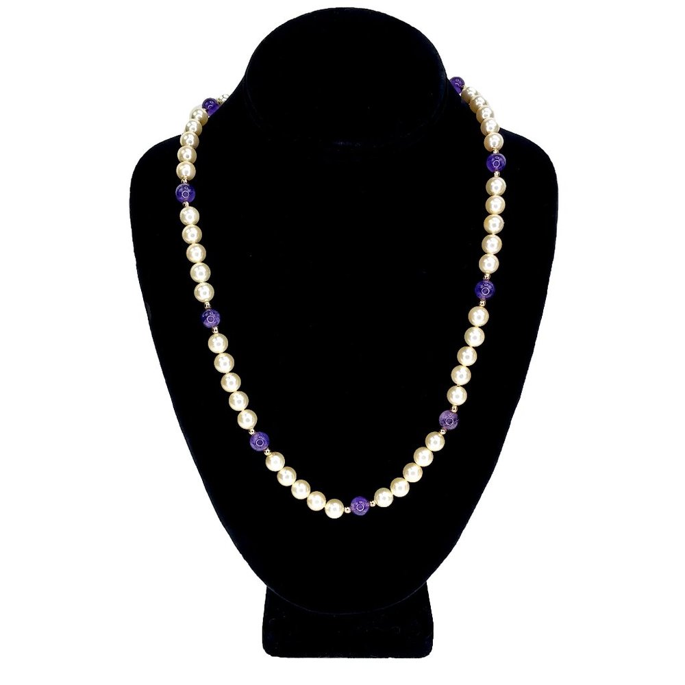 11" Vintage Amethyst Faux Pearl Necklace
